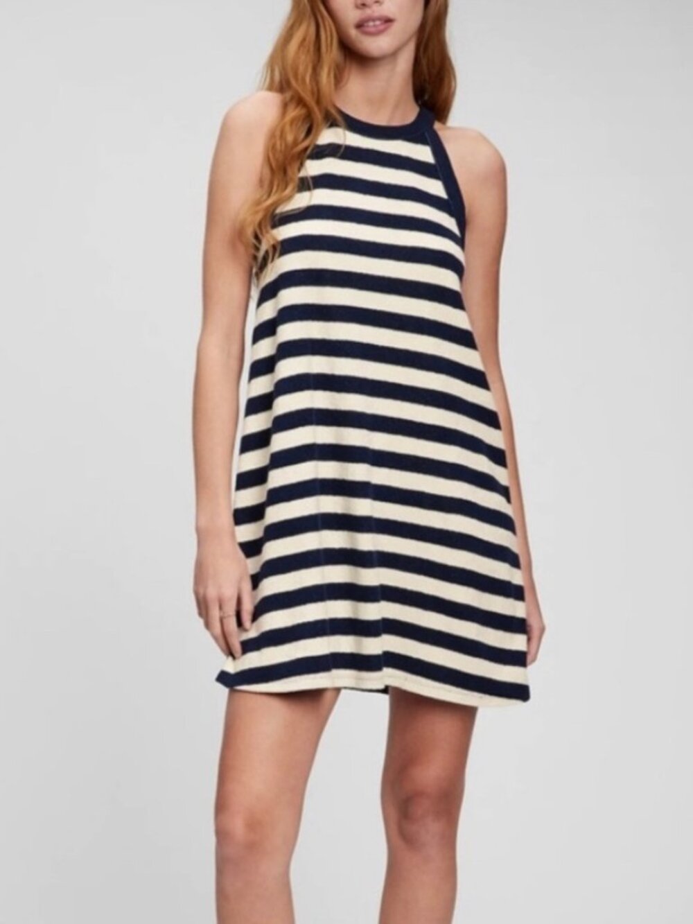 Gap Terrycloth Swimsuit Cover-up Halter Dress Navy and White Size S